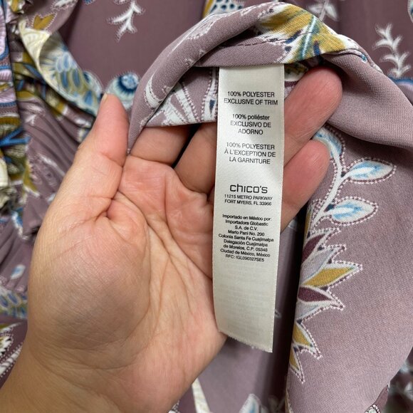 Chico’s Jacobean Bouquet Pleated Ruffle Long Sleeve Blouse L - Picture 9 of 10